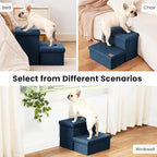 Love's cabin Dog Stairs for High Bed, Foldable Pet Stairs for Small Medium or Large Dogs Puppy with Storage for Bed or Couch, Cat Dog Steps Ramp with Zip up to 200 lbs, Navy Blue, 2 Steps