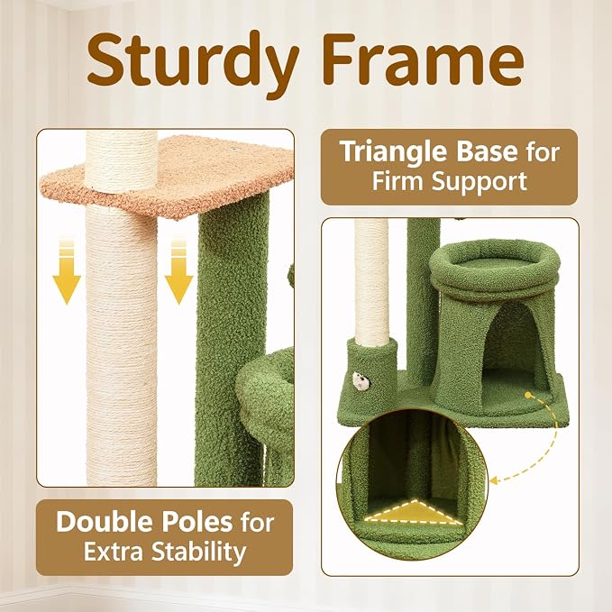 41" Cat Tree Tower Condo Scratch Post Stand for Indoor Small Cats | Palm Tree Compact Space Saving Scratch Post Stand with Cozy Bed, Great for Kitten Climbing, Scratching Playing & Resting