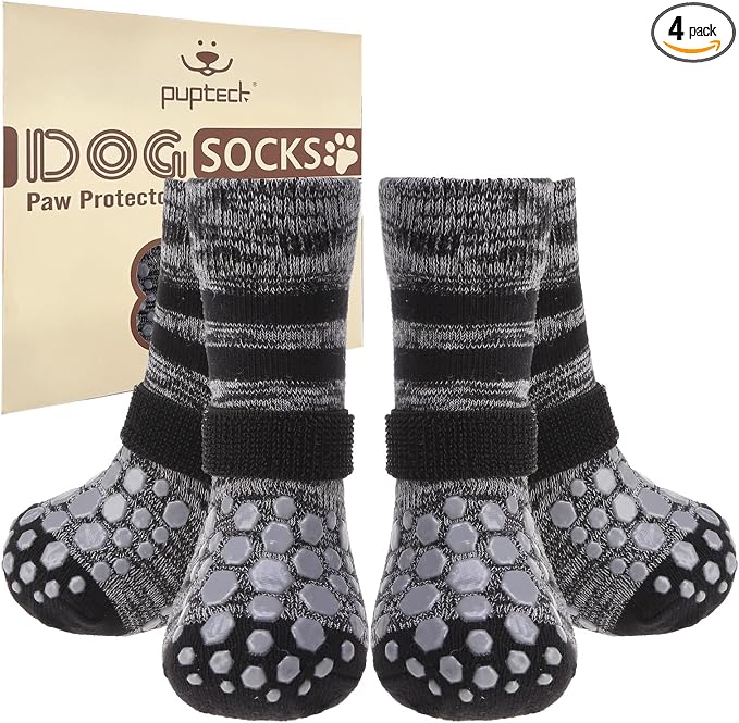 PUPTECK Non Slip Dog Socks to Prevent Licking for Hardwood Floors, Shoes for Hot Pavement Summer Small Medium Large Size Dogs Traction Control Booties Paw Protectors Boots Cold Winter