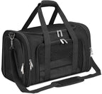 Soft-Sided Cat/Dog/Pet Carrier, Collapsible Pets Travel Carriers for Big Cats/Small Dogs with Shoulder Strap & Removable Mat, Mesh Puppy Carry Bag, Up to 25 Lbs(Black)