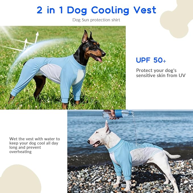 ROZKITCH Dog Cooling Vest, UV Protection Dog Shirt 2 in 1 Full Body Suit Summer Cooling Coat Soft Pajamas Sunblock T-Shirts Sun Protection Clothing, Full Coverage for Wounds(Yellow, 3XL) Blue 3XL