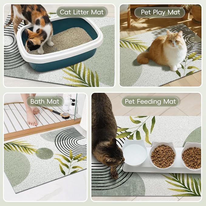 Cat Litter Mat Litter Trapping Mat, 40"x30" Waterproof Urine Proof Litter Box Mat Catcher Mat Non-Slip Washable for Kitty Kitten, Green