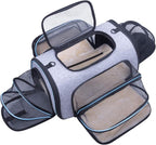 Siivton Pet Carrier Airline Approved, 4 Sides Expandable Cat Carrier Bag with Removable Fleece Pad, Large Soft Sided Pet Travel Carrier, Dog Carrier for Cats, Puppy and Small Dogs