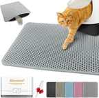 Cat Litter Mat 16"x20",Double Layer EVA litterbox Mat, Gray | Waterproof honeycomb large grid, urine-proof and odor-free. Traps litter, easy cleanup,Washable, non-slip backing
