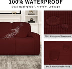 Easy-Going 100% Dual Waterproof Recliner Loveseat Cover, 6-Pieces Stretch Relining Sofa Cover with Pocket, Jacquard 2 Seat Sofa Slipcover Leakproof Washable (Loveseat, Wine)