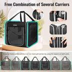 Petskd Combinable Pet Car Travel Carrier for a Large Cat/Medium Dog | 18"Lx17"Wx17"H, Small Pet Soft Carriers, Food Bag & Bowl Included, Lockable Safety Zippers, For Car Travel, Vet, Camping