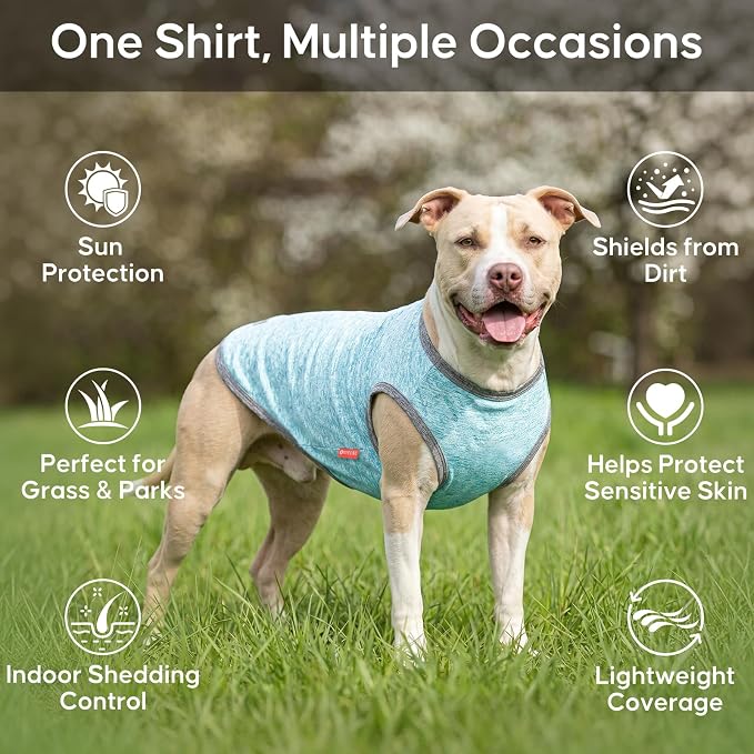 KYEESE 2Pack Dog Shirt, Lightweight Sun Protection Sleeveless Dog T Shirts for Small Dogs Boy, Breathable Pet Reflective Tank Top Summer Dogs Clothes for Outdoor Walking, Grey+Sky Blue, M