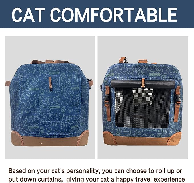 Extra Large Cat Carrier Soft Sided, Portable Small Dog Carrier for 2 Cats, 24"x16.5"x16" Car Travel Folding Comfortable Design, Navy