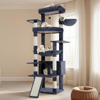 Heybly Tall Cat Tree for Large Cat, 80-inch Multi-Level Cat Tower HCT038G | Condo Furniture for Indoor Cats with Large Baseboard, 2 Widened Plush Perches, Scratching Board, Big Caves, Smoky Gray