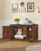Hzuaneri Cat Litter Box Enclosure, Hidden Litter Box Cabinet Furniture | Indoor Cat House with Bell, Farmhouse Style, 31.5 x 19.7 x 20.9 Inches, for Hallway, Bedroom, Rustic and Black CB85201X