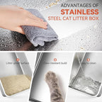 Wooaidagg Enclosed Stainless Steel Cat Litter Box with Odor Control, Modular Design with Drawer and Flip Door, Easy to Clean and Wash,Non-Stick Interior,Extra Large Size Fits All Cats(Light Grey)