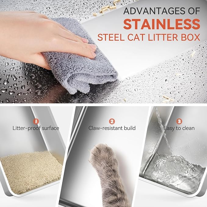 Wooaidagg Enclosed Stainless Steel Cat Litter Box with Odor Control, Modular Design with Drawer and Flip Door, Easy to Clean and Wash,Non-Stick Interior,Extra Large Size Fits All Cats(Light Grey)