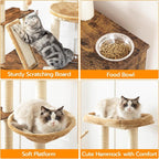 HOOBRO Cat Tree with Litter Box Enclosure, 44" Tall Wooden Cat Tower with Scratching Posts, Cat Hammock, Hidden Litter Box Furniture, All-in-One Indoor Cat Condo, Rustic Brown FG48MZ03