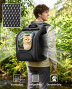 Pecute Cat Backpack Carrier,Large Space Dog Bubble Backpack,Ergonomic,Black | Bubble Transparent Window,Sunshade Curtain,Safety Rope,Sturdy,Large Mesh for Breathability,Suitable for Outdoor,Vet