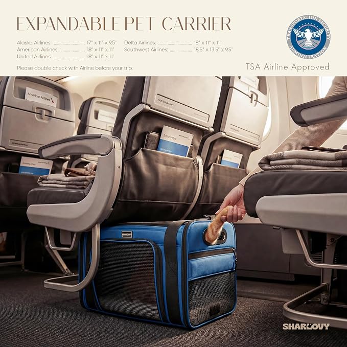 Top and Side Expandable Pet Carrier with Treat & Pet Window,18x11x11 Inch Delta American United Airline Approved,Soft-Sided Dog Carrier for Small Dogs and Cats,Travel Cat Carrier with Self-Locking