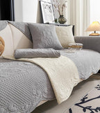 Luxury Vintage Cotton Embroidery Sofa Cover Soft Farmhouse Seat Cushion Cover Floral Quilted Sectional Couch Cover Anti-Slip Sofa Slipcovers Furniture Protector for Dogs Cats (Grey,36"x82")
