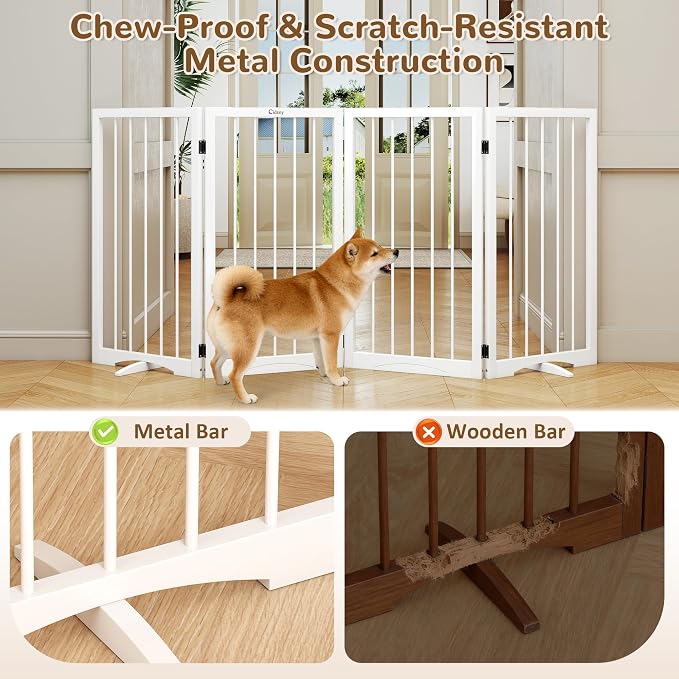 32" Extra Tall Free Standing Dog Gate Indoor, Foldable Pet Gate | for Doorways Stairs, 4-Panel Dog Fence with Support Feet for Stability, Folding Puppy Gate Easy to Carry No Drilling 72"x32"