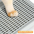 Litter Box Step, Litter Box Ramp/Catcher with Wooden Base, Anti-Tracking & Easy to Clean, Ideal for Small & Elderly Cats (Grey)