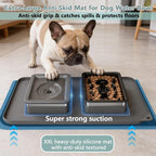 Dog Bowl Set, No Spill Dog Water and Food Bowl with Slow Feeder | Large Capacity 304 Stainless Steel Bowls, 3-In-1 Set, Slows Drinking, Anti-Slip Mat, Easy to Clean, Home/Travel, 6-7 Cups