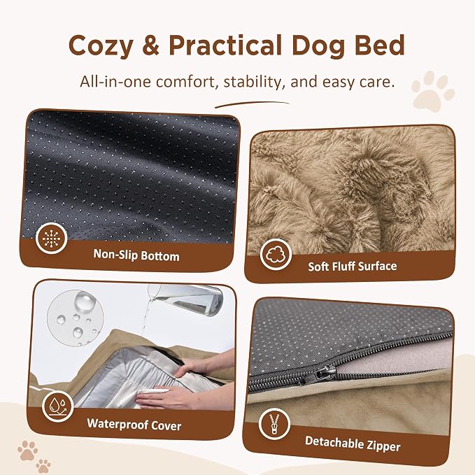 Comfort Expression Orthopedic Dog Bed for Medium Size Dog with Bolster | Waterproof Dog Couch Bed with Washable Cover & Non-Slip Bottom, Supportive Egg Crate Foam Medium Pet Bed, 30x20 Inch