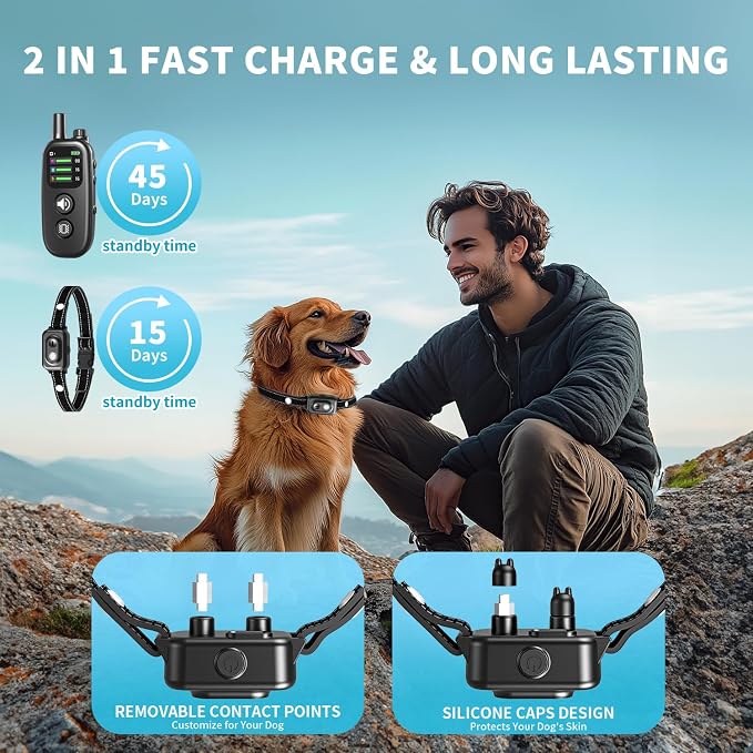 Small Dog Training Collar with Remote - Humane Dog Shock Collar with Beep, Vibration & Safe Shock Modes, 1000ft Range, Waterproof Rechargeable Bark Control Collar for Small Dogs, Black