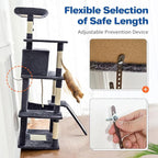 ABCPET 63" Multi-Level Cat Tree Tower for Indoor Cats, Dark Grey | 63" multi-level cat tower with sisal scratch posts, cat condo, hammock, dangling toy & wide perch for indoor cat rest & play