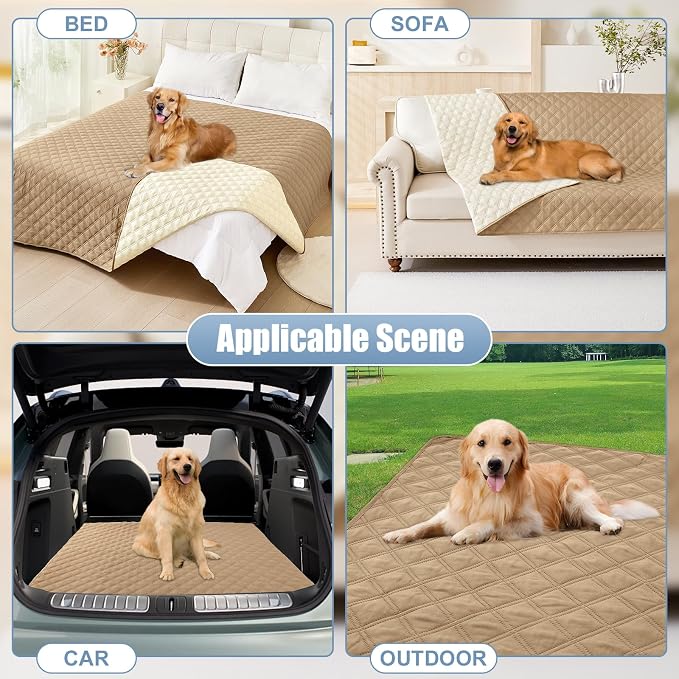 Smiry Waterproof Reversible Dog Bed Cover Pet Blanket | Pet Friendly, Soft Fabric, Washable Dog Blanket for Furniture Bed Couch Sofa, Checkered (82"x102", Camel/Beige)