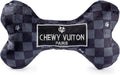 Haute Diggity Dog Chewy Vuiton Bone Plush Squeaky Dog Toy, Soft Durable Designer-Inspired Stuffed Puppy Chew Toys for Small, Medium & Large Dogs, Machine-Washable (Black Checker) XL