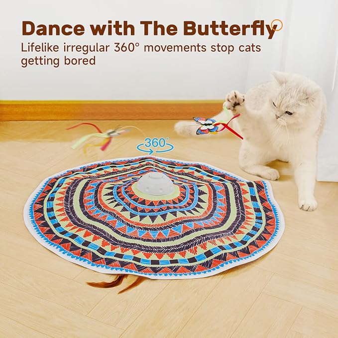 Potaroma Cat Toys Chargeable, 3in1 Hide and Seek, Interactive Fun | Automatic Fluttering Butterfly, Moving Feather, Kitten Wand, Indoor Kitty Exercise Kicker 22.8 Inch Cover for All Breeds