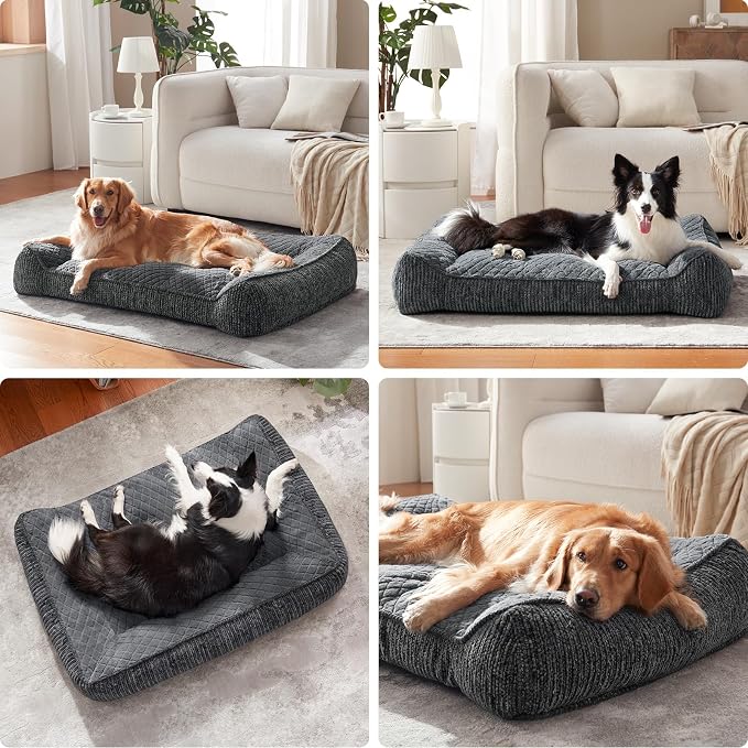 JOEJOY Extra Large Orthopedic Dog Beds Large Sized Dog, Extra Thick Foam Pet Bed Sofa with Bolster Sides, Large Sized Dog Bed with Removable Washable Cover, Non-Slip Bottom, Grey, 48''x35''