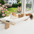Cat Sill Window Perch - 100% Natural Pine Frame, Plush Fleece Cushion, Tool-Free Adjustment, Supports 55 lbs (Extra Large-White)