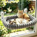 IPOW Cat Window Perch Cordless Foldable Cat Hammock Bed for Window with 4-Sided Bolster, Sturdy Metal Frame & Strong Suction Cups Window Hammock for Large Cats and Kittens