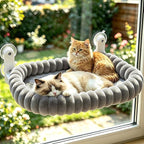 IPOW Cat Window Perch Cordless Foldable Cat Hammock Bed for Window with 4-Sided Bolster, Sturdy Metal Frame & Strong Suction Cups Window Hammock for Large Cats and Kittens