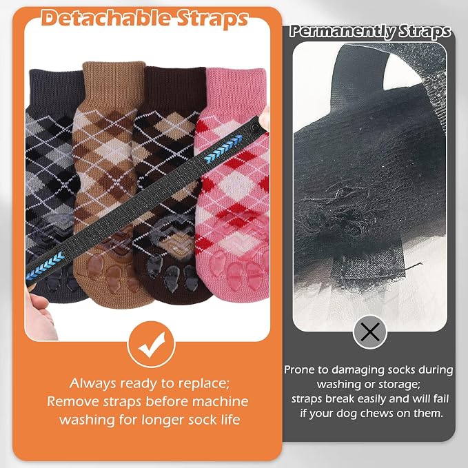 EXPAWLORER Dog Socks to Prevent Licking Paws,Anti Slip Dog Shoes for Hot Pavement,Dog Booties for Hardwood Floors,Dogs Boots & Paw Protectors for Small Medium Large Senior Dogs,British Style,Pink XS