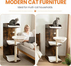 44.8in Modern Wood Cat Tree Tower for Indoor Large Cats with Perch | Multi-level Big Platforms, Sisal Scratching Posts, Cozy Hammock, Washable Pads, Ideal for Windows and Corners, Rustic Brown