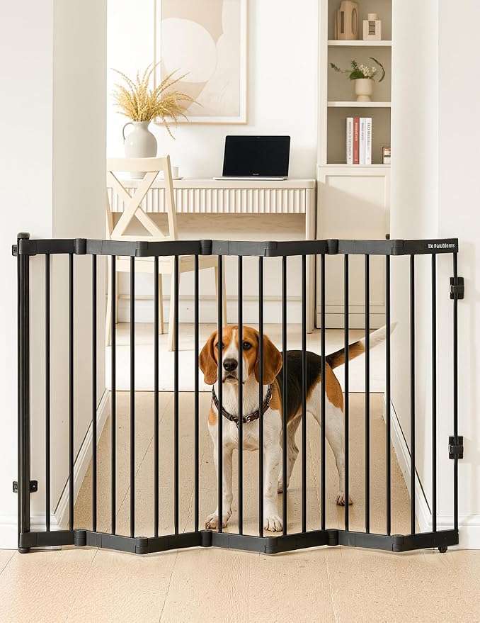 No Pawblems Retractable Safety Gate, 45" Wide Metal Adjustable Dog Gate for Doorways, Stairs & Hallways, 30" Tall, Auto Retract Design, No Bottom Bar, Black