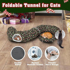 Cat Tunnel Bed Under Christmas Tree, 3x3ft Donut for Cats | Collapsible Polyester Fabric, 9.8in Tube Diameter, Holiday Green & Candy Cane Design for Kittens, Small Animals