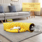 BWOGUE Bunny Tunnel Bed, 2-in-1 Collapsible Rabbit Tunnel Hideout with Mat | Removable Mat for Washing, 46.8 in Length, Ball Toy for Play, Soft Suede Fabric, Cats Rabbits Guinea Pigs