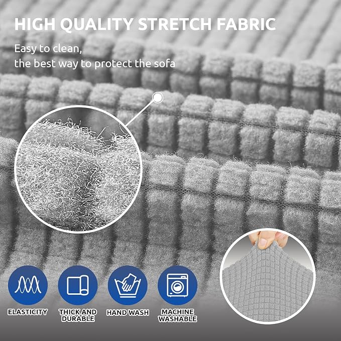 Stretch Loveseat Couch Cover, 2 Cushion Couch Slipcover,Silver | 1-Piece Washable Sofa Cover Pet Friendly (55"-78") Furniture Protector Soft Jacquard, Elastic Bottom for Dogs & Kids