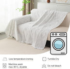 MYSKY HOME Couch Covers for 2 Cushion Couch Sectional Sofa, L Shape Sofa Protector White Chenille Couch Cover, Sofa Covers Washable Blanket with Tassel Pet Couch Cushion Cover, 71"X102"