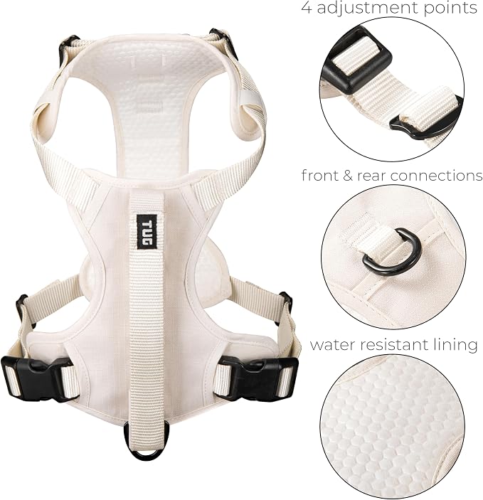 TUG Grab Dog Harness with Built-in Magnetic Traffic Leash (Medium/Cream) | Padded Magnetic Traffic Handle | Front & Rear Leash Clips | 4-Point Adjustable Fit | Durable Nylon | Aids No-Pull Training