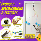 2-in-1 Interactive Laser Pointer Cat Toy & Flying Bird Wand for Indoor Cats | No-Drill Doorway Play with Adjustable Speed, USB Rechargeable, Smart Auto-Pause, Bird & Mouse Attachments