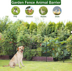 5 Panel No Dig Decorative Garden Fence 24" H x 10'L Outdoor Dog Barrier | Rustproof welded steel with deep ground stakes for yards, patios. Modular design contains pets, rabbits, small animals.
