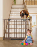 InnoTruth 29.6-39.1 in Wide Baby Gate for Stairs and Doorways, Brown | Indoor Metal Dog Gate for Pets, Auto Close 2 Way Swing Walk Through Door, Double Lock & Y-Bolts, Pressure or Hardware Mount