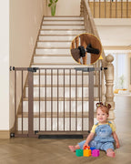 InnoTruth 29.6-39.1 in Wide Baby Gate for Stairs and Doorways, Brown | Indoor Metal Dog Gate for Pets, Auto Close 2 Way Swing Walk Through Door, Double Lock & Y-Bolts, Pressure or Hardware Mount