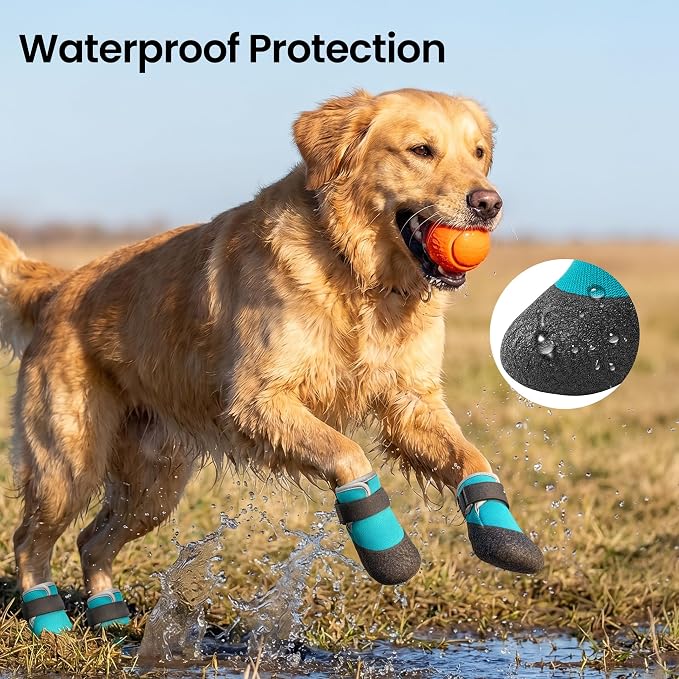 Dog Shoes for Hot Pavement - Breathable Mesh Dog Booties with Flexible Rubber Sole, Non-Slip Paw Protectors for Summer Heat & Slick Rain, for Goldens, Labradors, 4Pcs Blue-Black