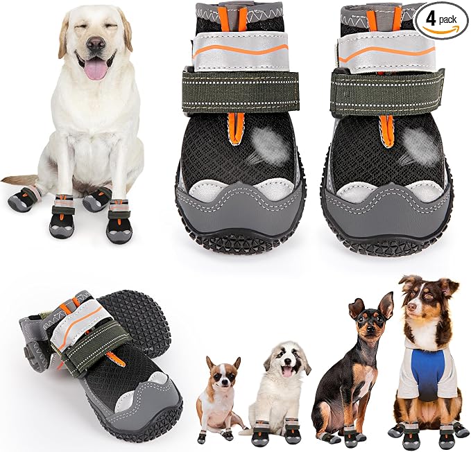 Dog Boots for Large Medium Small Dogs, Dog Shoes for Winter Snow, Non- Slip Waterproof Outdoor Dog Booties Paw Protectors with Reflective Strap for Snowy Hardwood Floor Hiking Walking, Size 7