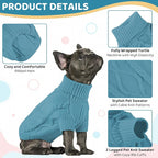 Queenmore Small Dog Pullover Sweater, Cold Weather Cable Knitwear, Classic Turtleneck Thick Warm Clothes for Chihuahua, Bulldog, Dachshund, Pug (Peacock Blue, X-Large)