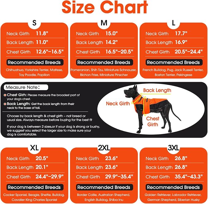 QBLEEV Warm Dog Jacket - Reflective, Adjustable Winter Coat with Turtleneck for Cold Weather, Waterproof Fleece Snowsuit for Small, Medium, Large Dogs