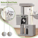 Small Cat Tree Tower for Indoor Cats, 40 in Medium Cat Bed Scratching Posts | Multi Level Compact Kitty Kitten Houses Climbing Trees Stands with 2 Condos Sisal Post Perch Platform Hammock Plush Toy Balls